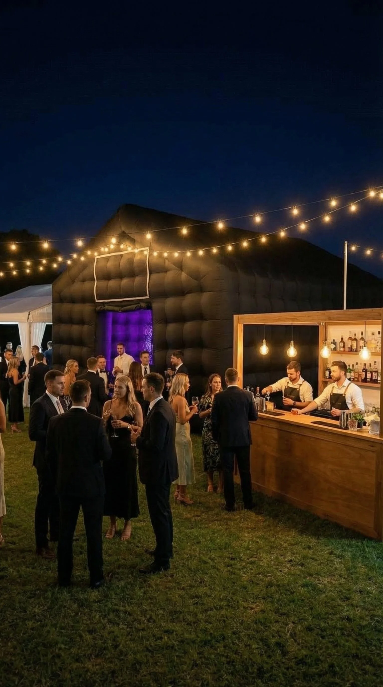 Inflatable wedding marquee hire Brisbane, unique wedding afterparty tent Sunshine Coast, engagement party inflatable nightclub Gold Coast, luxury wedding tent production SEQ.