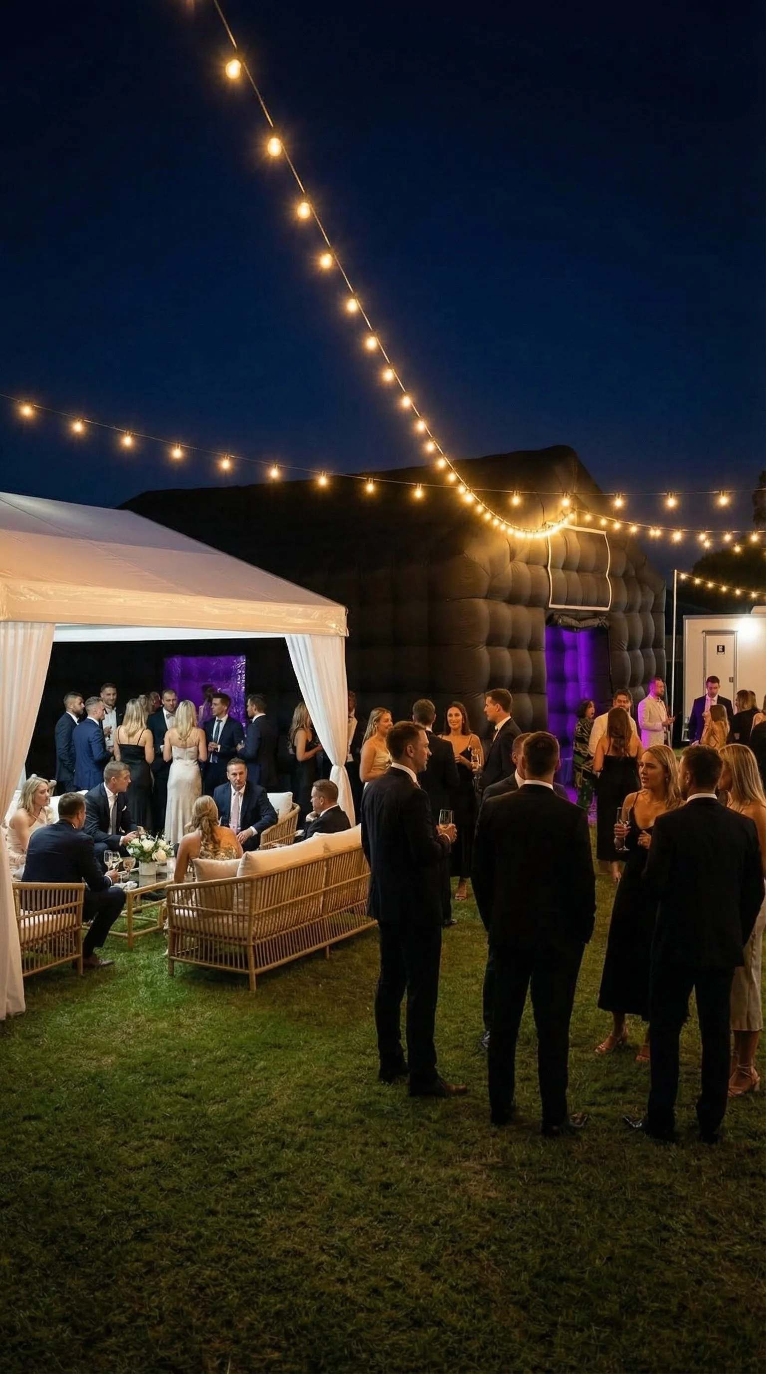 Inflatable wedding marquee hire Brisbane, unique wedding afterparty tent Sunshine Coast, engagement party inflatable nightclub Gold Coast, luxury wedding tent production SEQ.