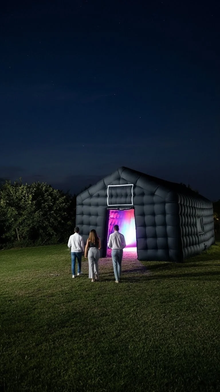 Inflatable wedding marquee hire Brisbane, unique wedding afterparty tent Sunshine Coast, engagement party inflatable nightclub Gold Coast, luxury wedding tent production SEQ.