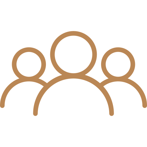 Simple line drawing of a group of three people, with one person in the center and two others on each side.
