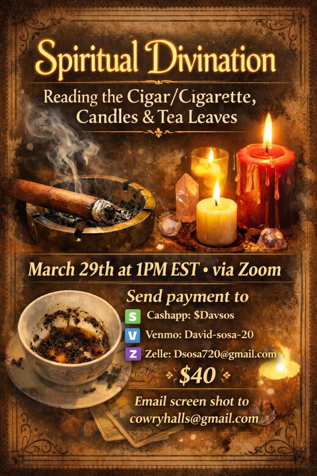 FUENTE March Classes: Spiritual Divination - Reading the Cigar/Cigarette, Candles & Tea Leaves