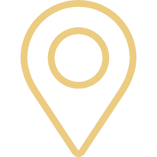 Gold map pin icon on a black background.