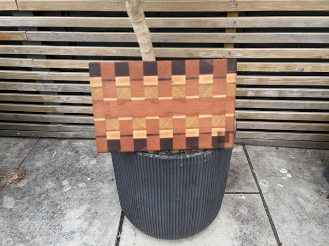 Cherry maple and walnut end grain chopping board