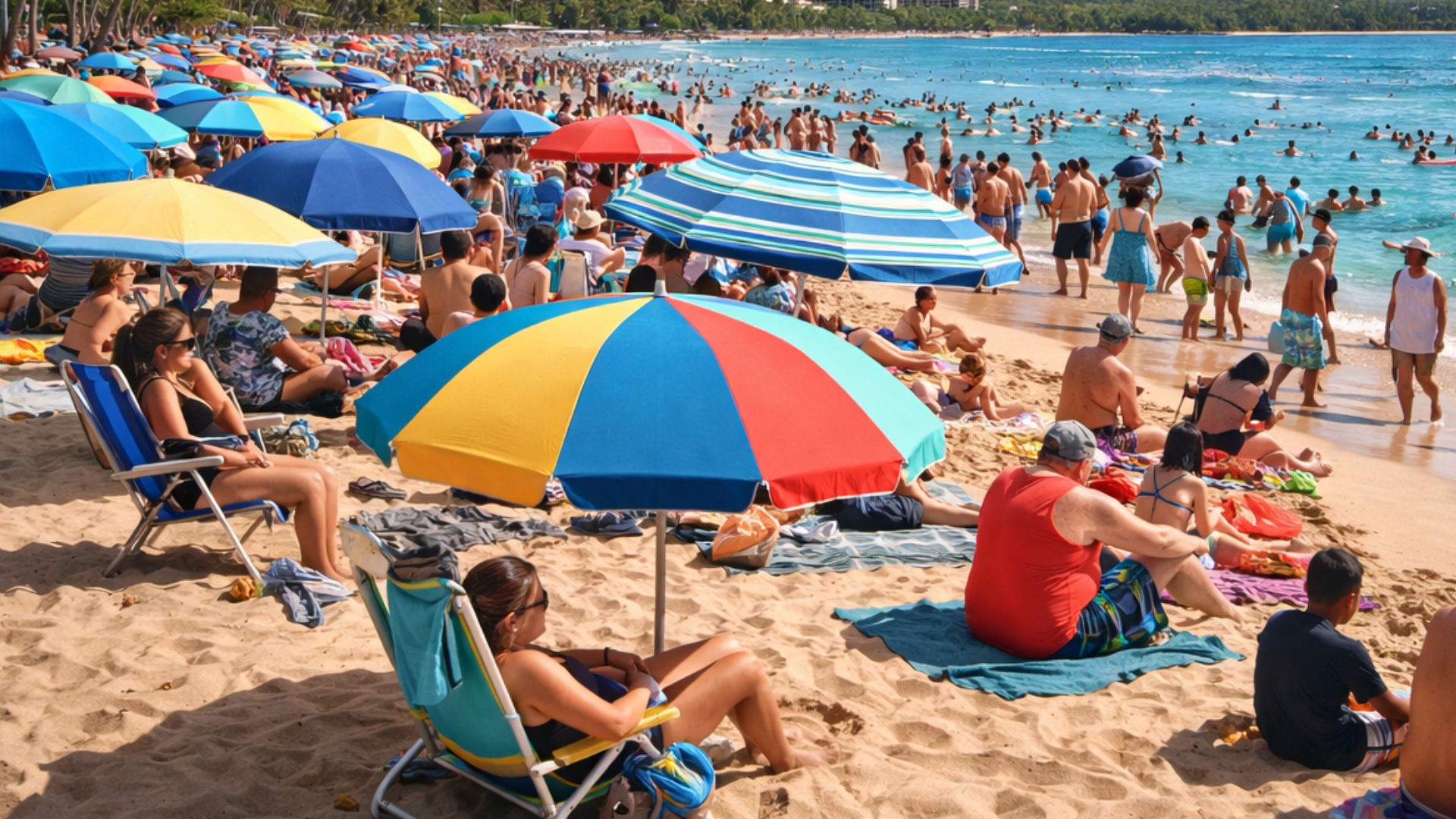 A crowded Hawaii beach - created by AI