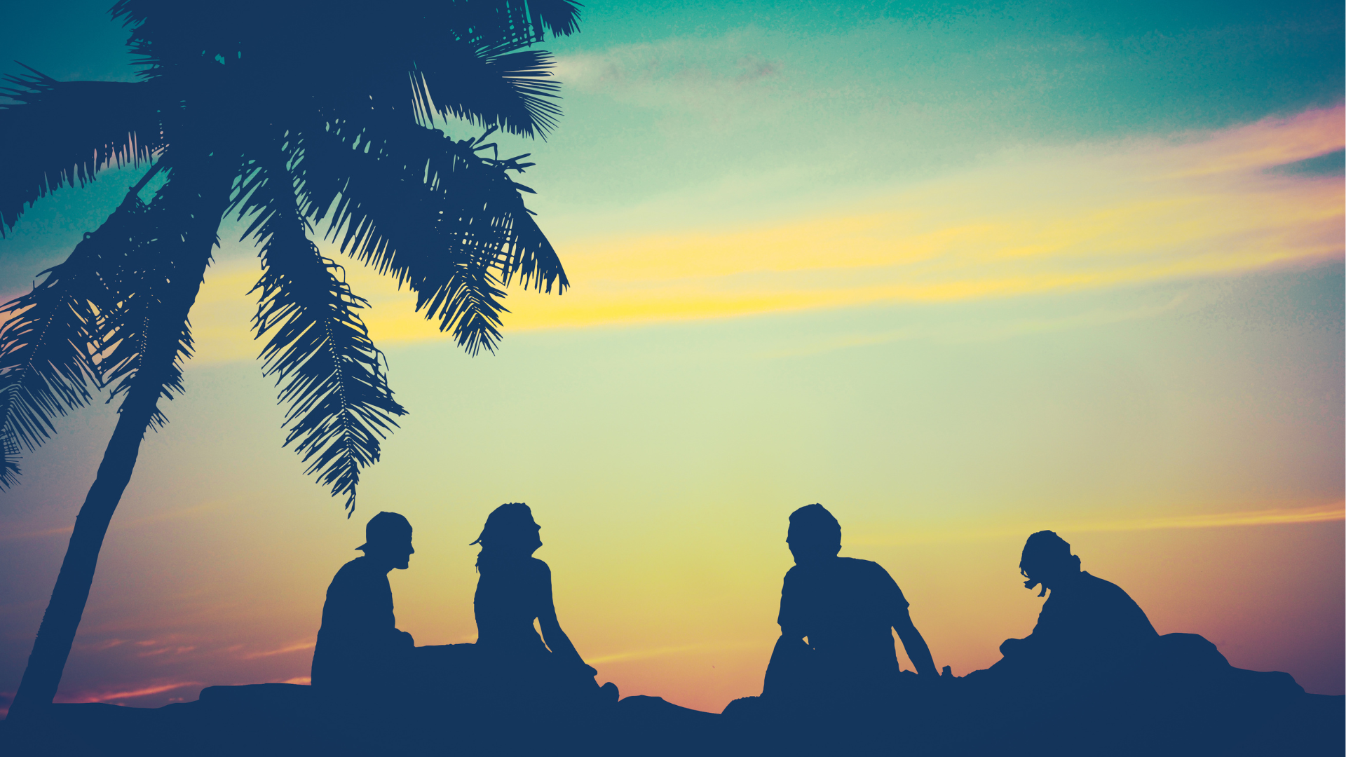 Group sharing a moment in Hawaii at sunset