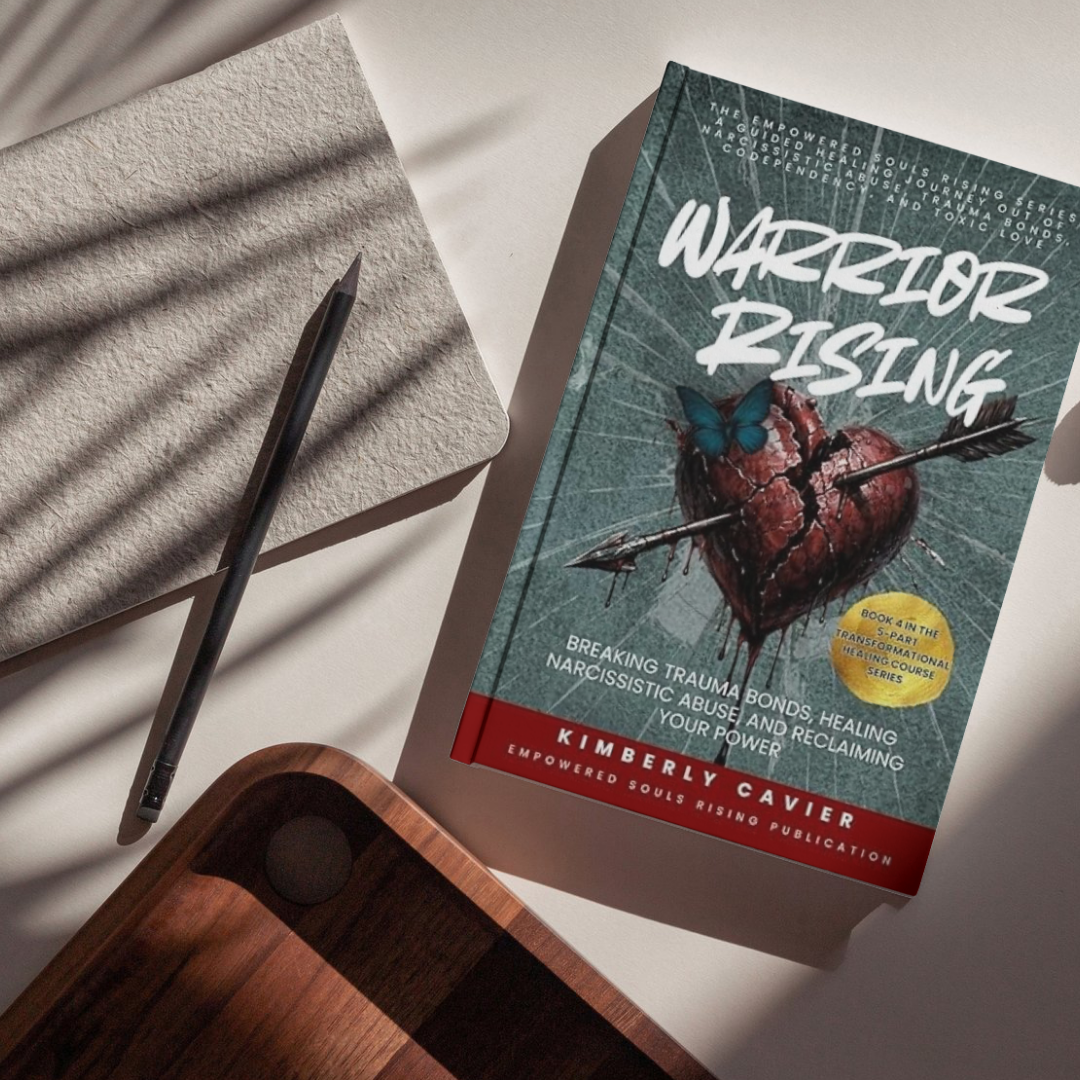 Warrior Rising by Kimberly Cavier, a trauma bond recovery and narcissistic abuse healing workbook for women rebuilding strength, clarity, and self-worth after toxic love.