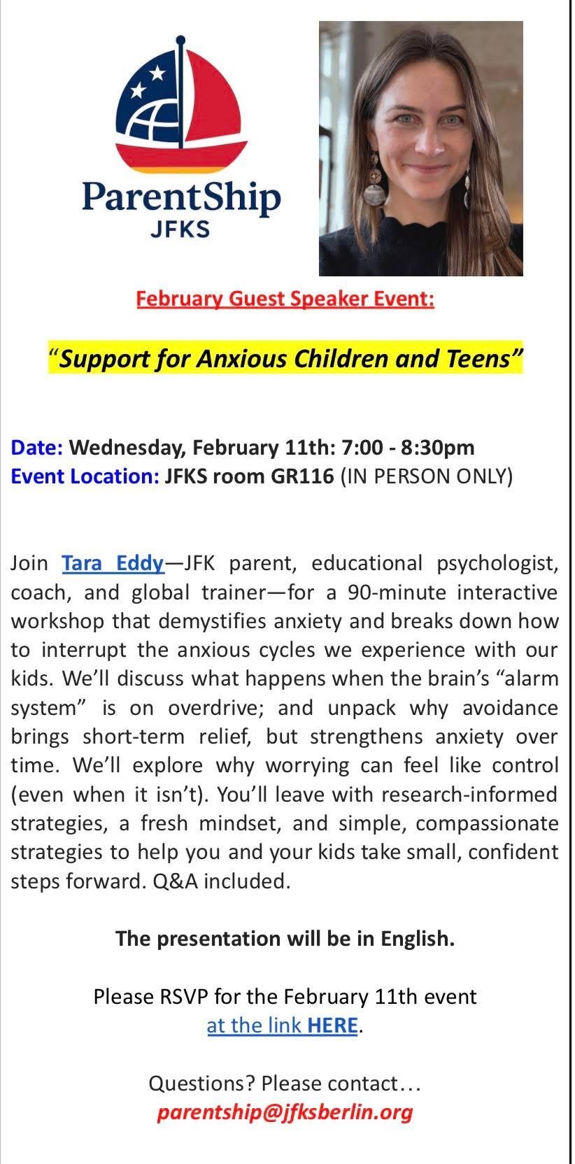 JFK Parentship Speaker Series: Anxiety in Kids & Teens