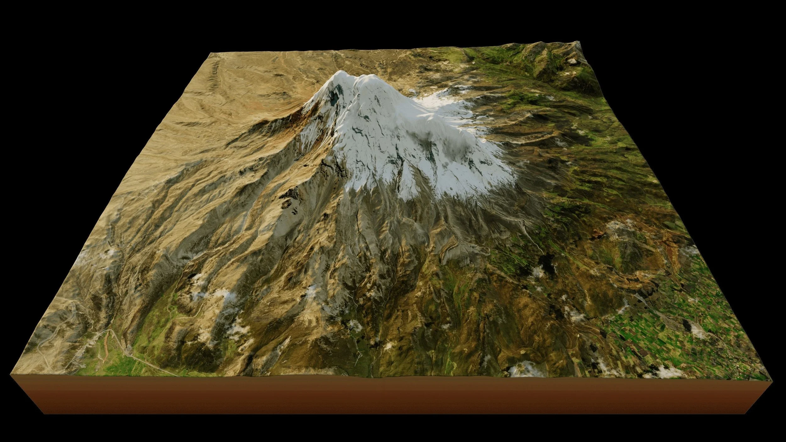 3D topographic map of Mount Chimborazo 3D of satellite image . www.emls-project.com