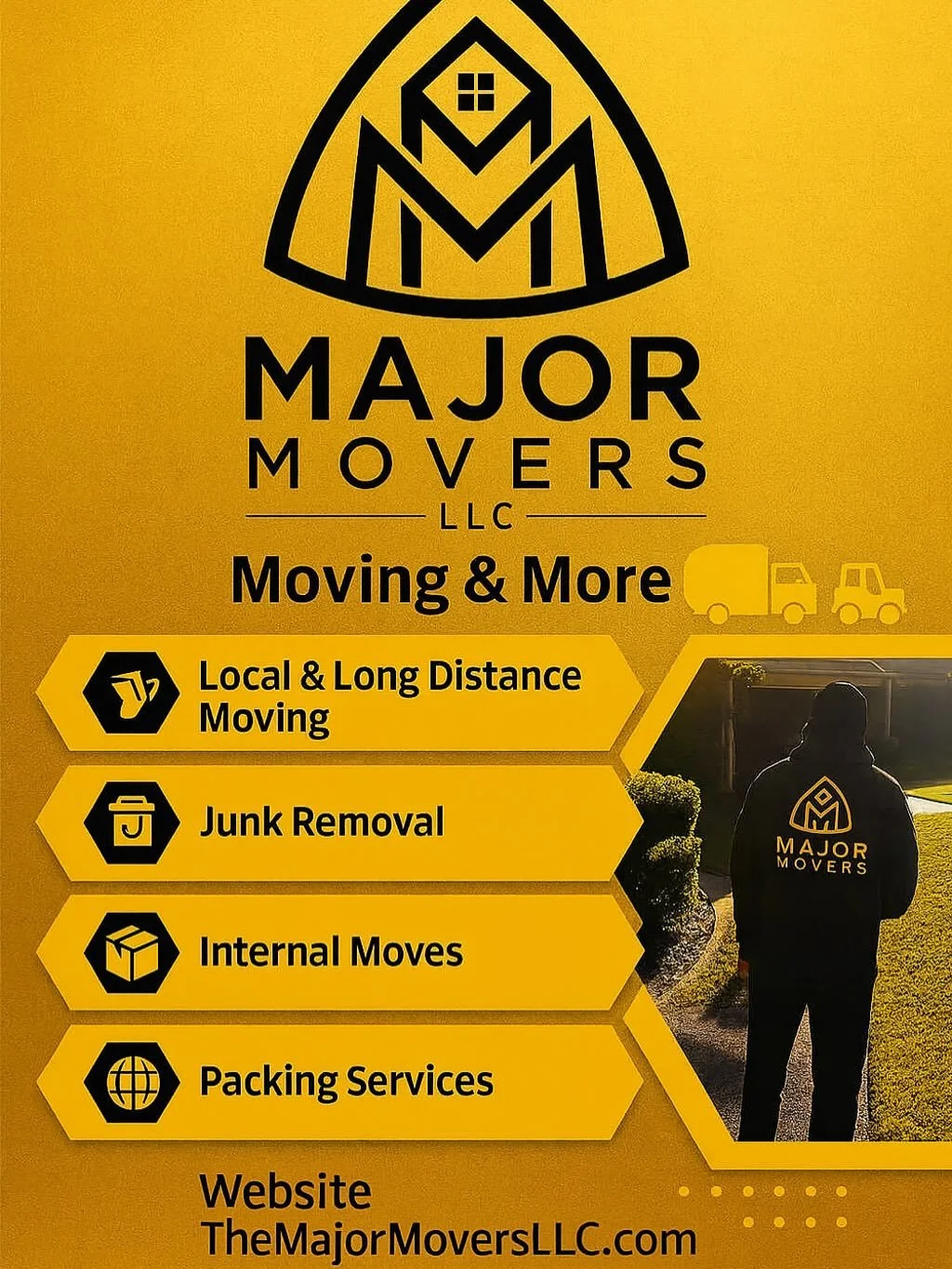 Looking for reliable local movers?

Look no further! Major Movers LLC is your premier moving service provider in the State of Arkansas. Our dedicated team of professionals will ensure your move is seamless and stress free. Call or visit our website t
