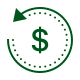 Green icon of a dollar sign with a circular arrow around it, symbolizing money or financial concept.