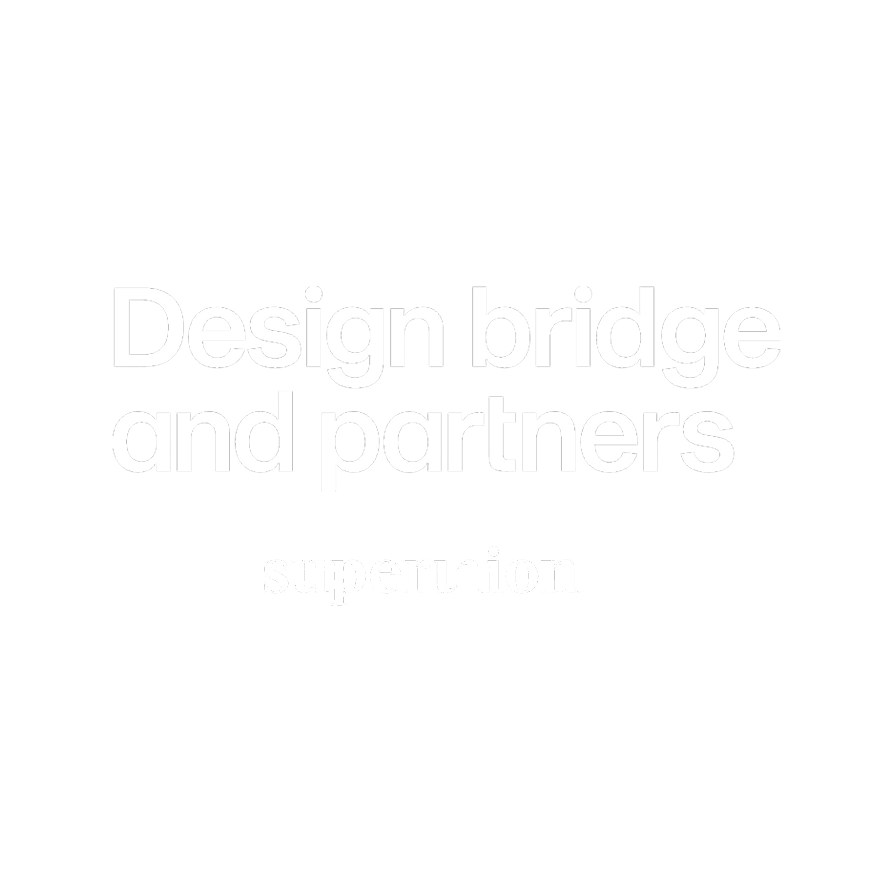 Black background with white text reading 'Design bridge and partners super front'.