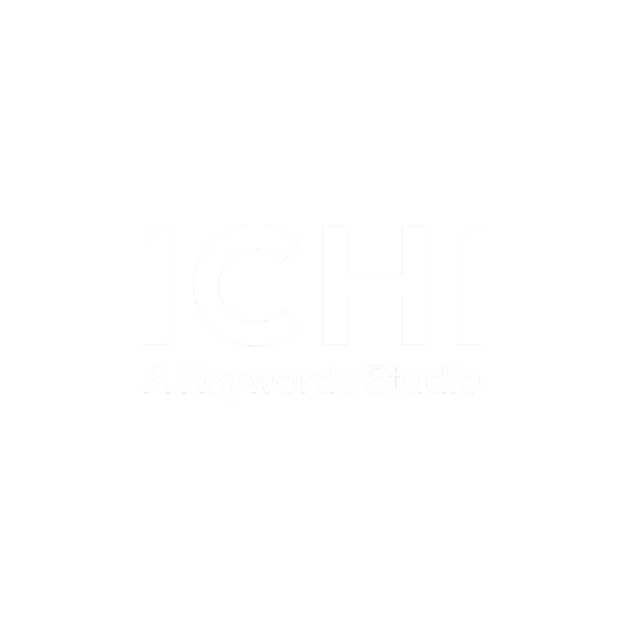 Logo for ICHI, a Keywords Studio, with a black background and white text.
