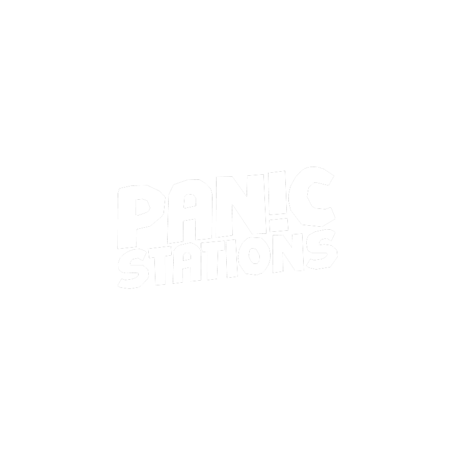 Black background with the phrase 'PANIC STATIONS' in large, white, stylized letters.