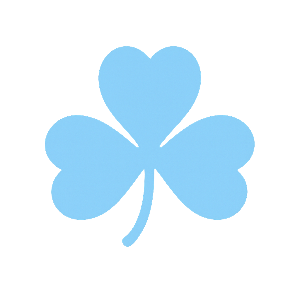 Light blue four-leaf clover with three heart-shaped leaves and a small stem.