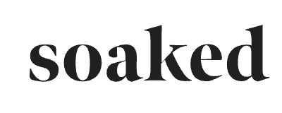 The word 'soaked' in black lowercase letters.