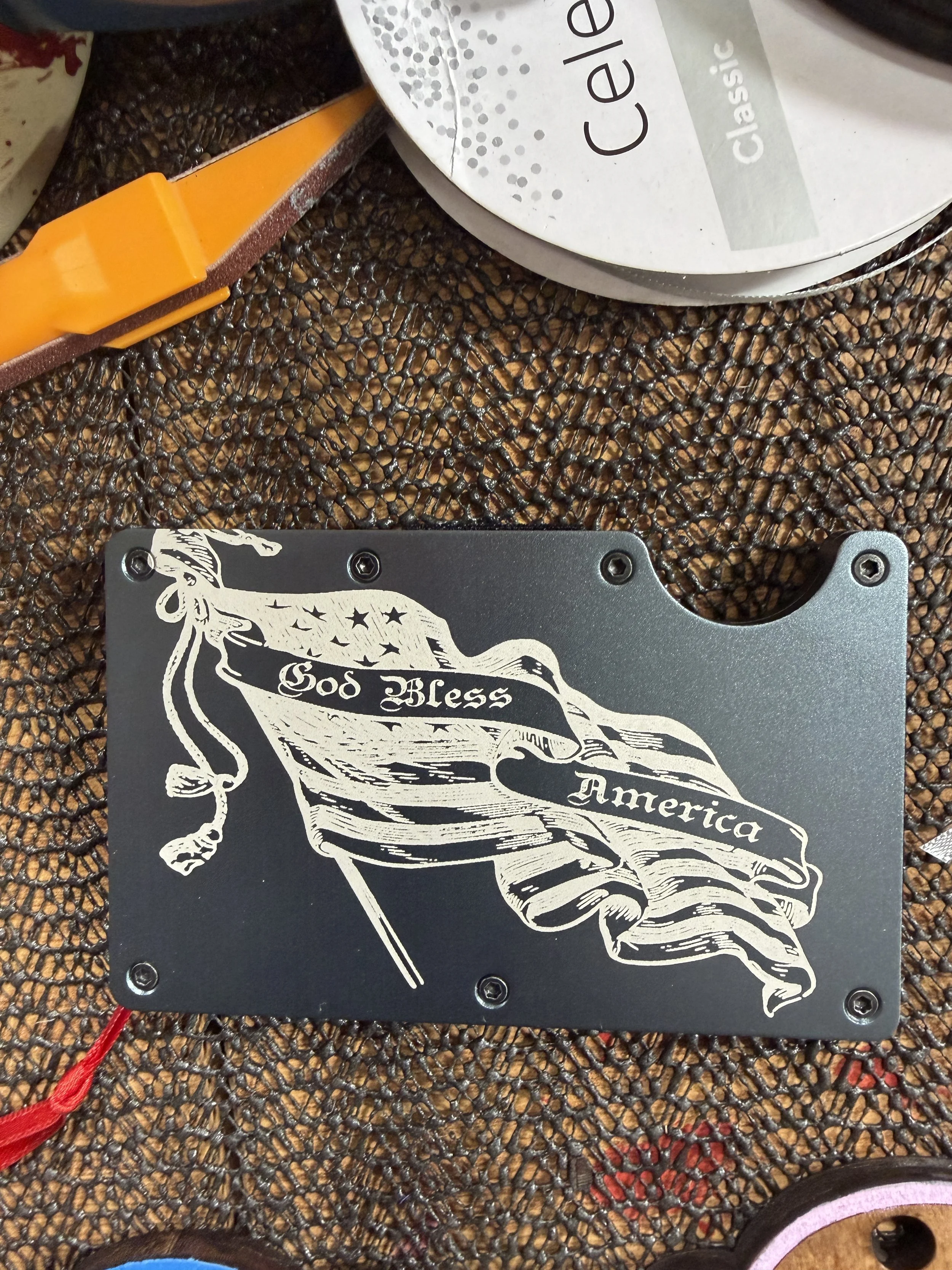 engraved metal wallets (RFID) crimson, orange, dark grey, black and silver colors available.