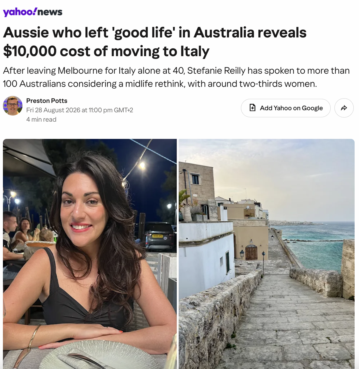 Moving to Italy from Australia