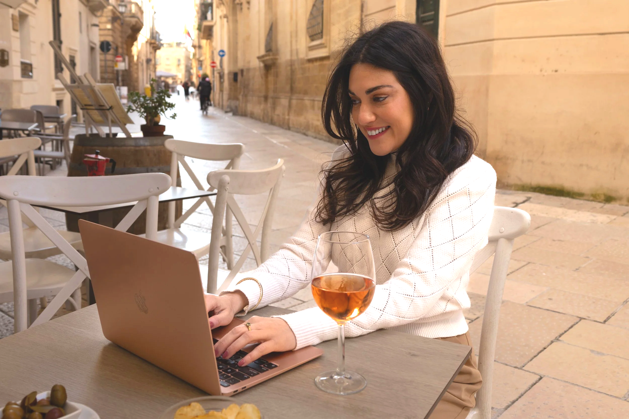 Working remotely from a café in Lecce, Salento, Italy