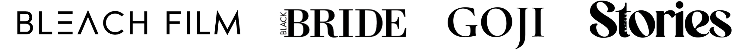 Text displaying "Bleach Film Black Bride Goji Stories" in various fonts and sizes.