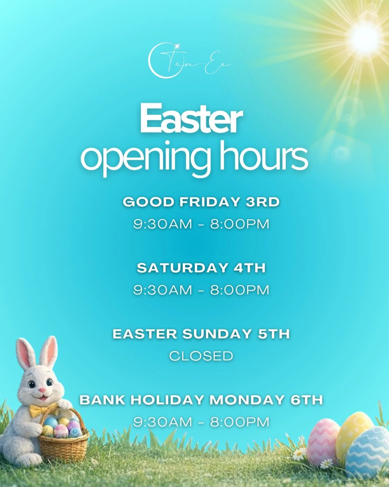 Our Easter opening hours are here 🐣✨

Make sure to plan your visits around the bank holiday weekend!

Any block minutes purchased will receive an extra day to use, as we are closed on Sunday 💛

🔞18+ only