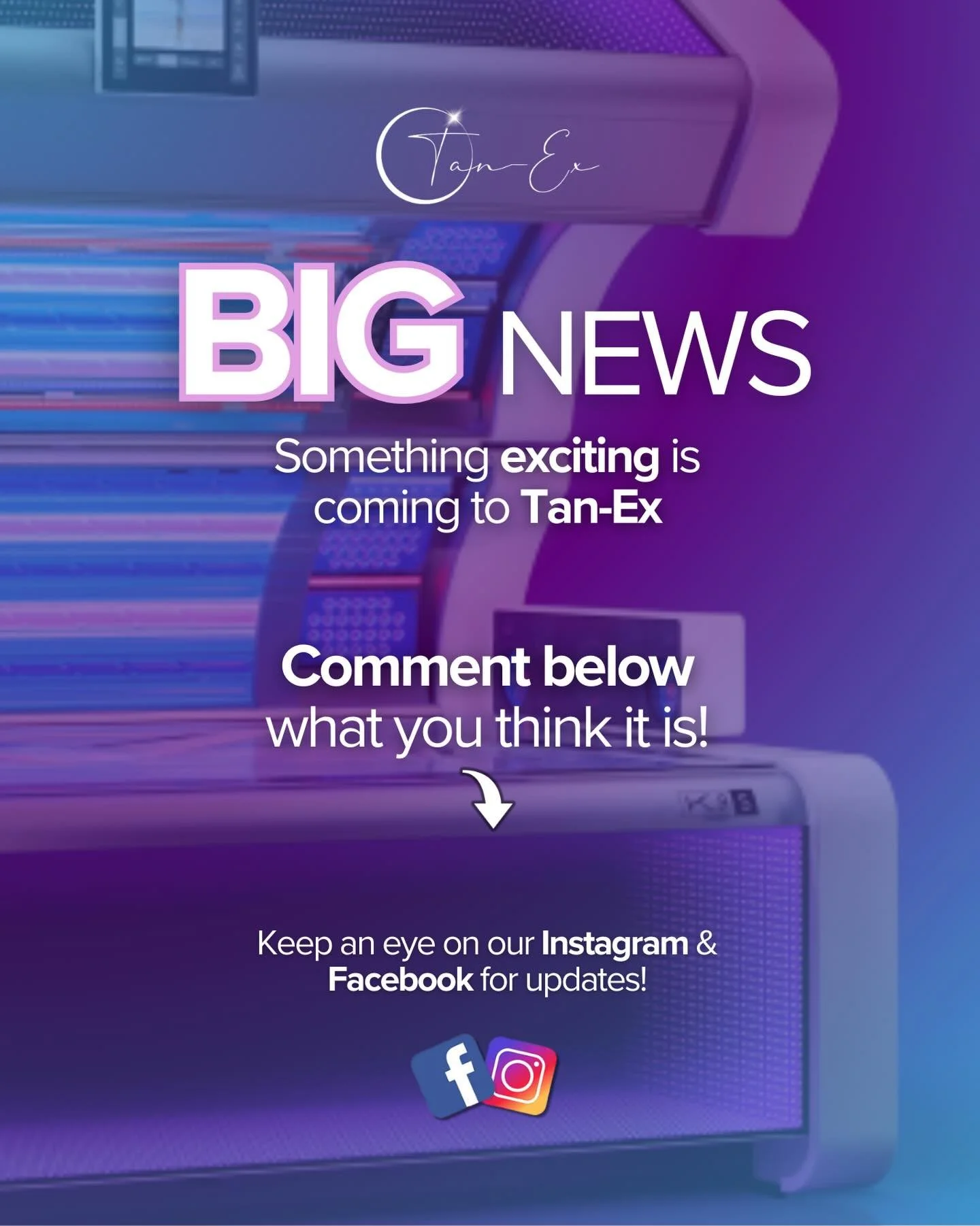 BIG things are coming to Tan-Ex&hellip; 💜

Trust us, you&rsquo;re going to love this one 🤭

Take a guess below ⬇️

And make sure you keep checking our page so you don&rsquo;t miss the reveal 👀✨