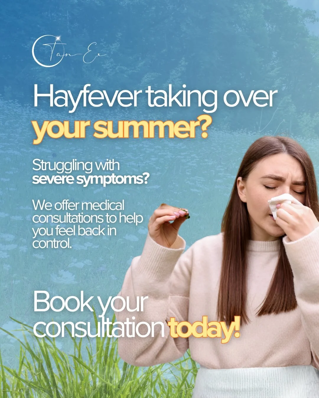 Summer&rsquo;s on the way&hellip; don&rsquo;t let hayfever ruin it 🌿☀️

Book a consultation to speak with our medical professional and explore suitable treatment options

Enjoy the season, symptom-free

Click the link in our bio to book 🤍