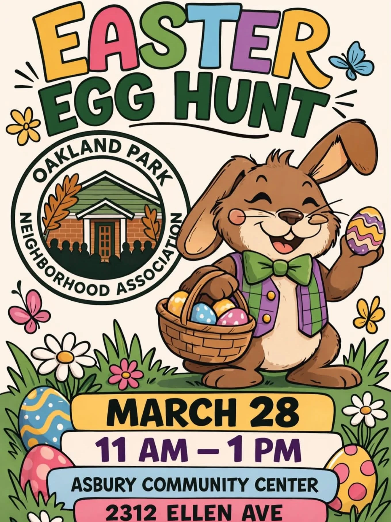 📢Save the Dates: Upcoming Oakland Park Events

🗒️ Monday, March 23rd - Monthly Neighborhood Association Meeting

🐣 Saturday, March 28th - Easter Egg Hunt

📍Ashbury Community Center