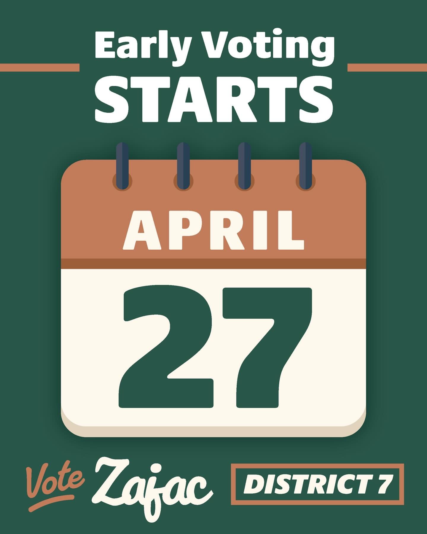 🗳️TODAY IS THE DAY!🗳️

Early Voting is officially underway &amp; the support for Zajac for Columbus is STRONG!

When you cast your vote, tag us or send us your &ldquo;I Voted&rdquo; photo. We&rsquo;d love to celebrate with you!

📅 Vote Daily: Apri