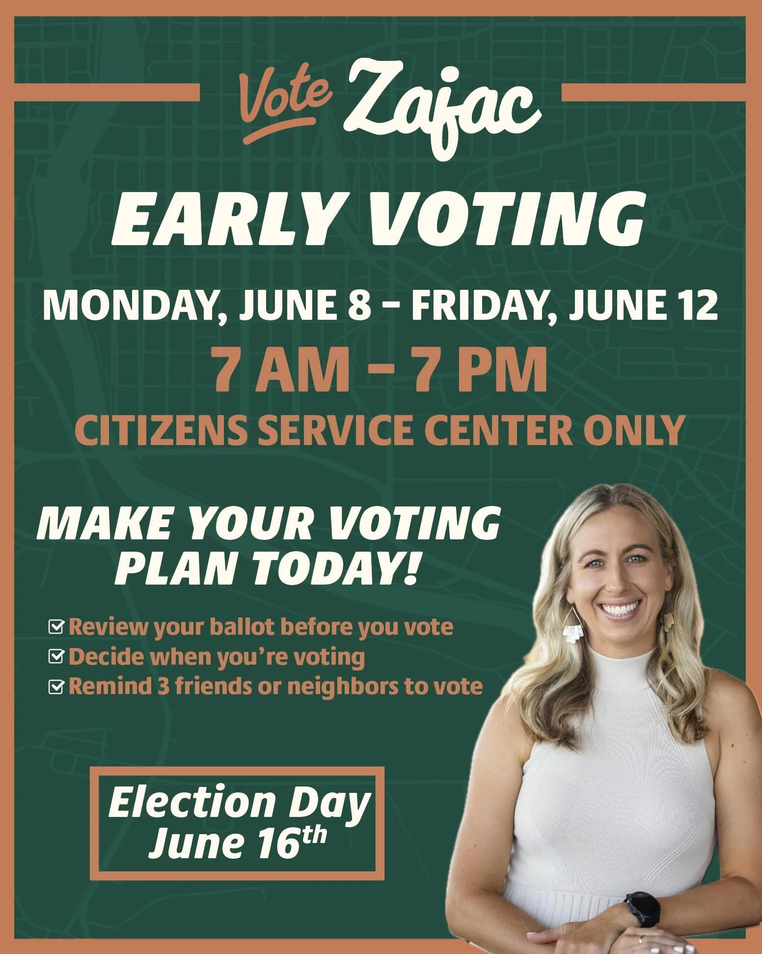 The POLLS are OPEN! 

Early Voting is underway and it is time to bring yourself down to Citizens Service Center to cast your vote for:

⭐️ZAJAC for District 7 City Councilor⭐️

EARLY VOTING
📆 Monday, June 8th to Friday, June 12th
⌚️ 7 AM &ndash; 7 P