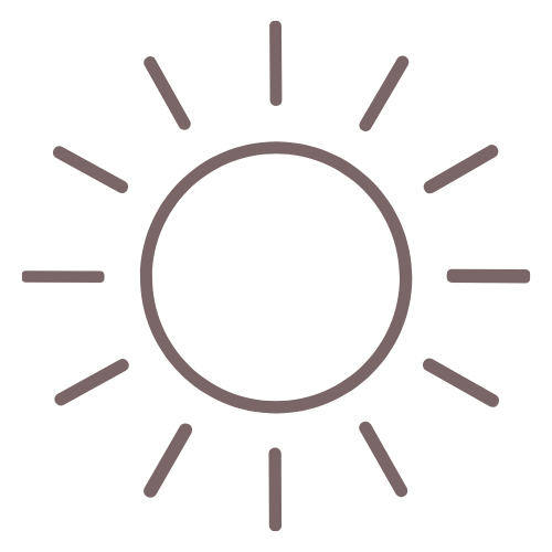 Simple graphic of a sun with rays extending outward from a central circle.