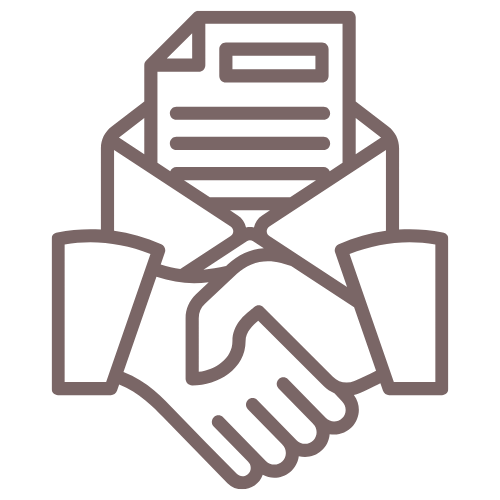Icon of two hands shaking, with a document in the background.