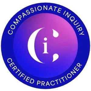 Circular logo with a purple gradient background, white upper case 'C' and lowercase 'i' in the center, surrounded by the text 'Compassionate Inquiry Certified Practitioner'.