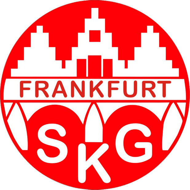 Das Bild zeigt ein rotes und weißes Logo mit einer Skyline und der Aufschrift "Frankfurt" sowie die Buchstaben "S G K" darunter.