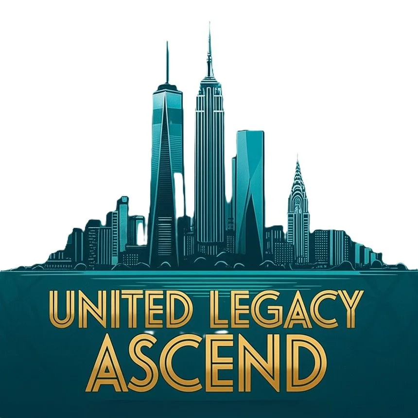 Illustration of iconic New York City skyscrapers, including the Empire State Building and One World Trade Center, with the text 'United Legacy Ascend' below.