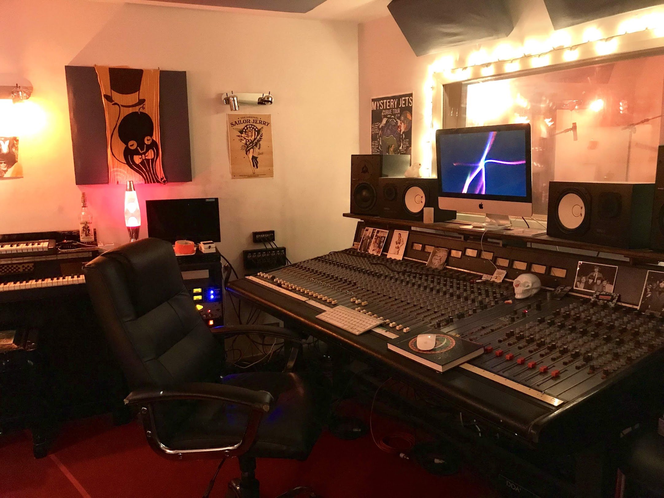Recording studio with anaolgue mixing desk and recordig equipment