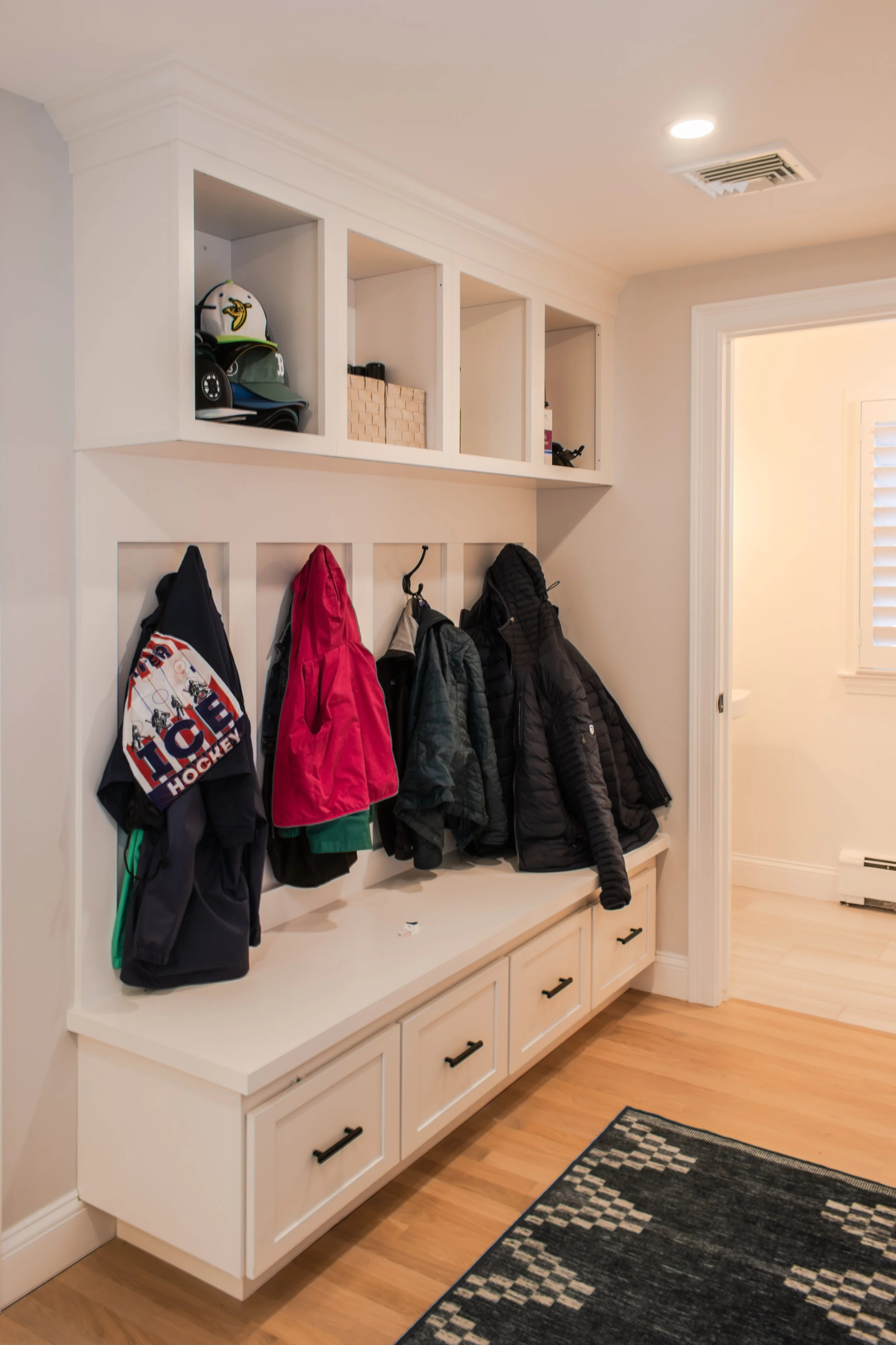 Mudroom Bench and Cabinets in Lynnfield