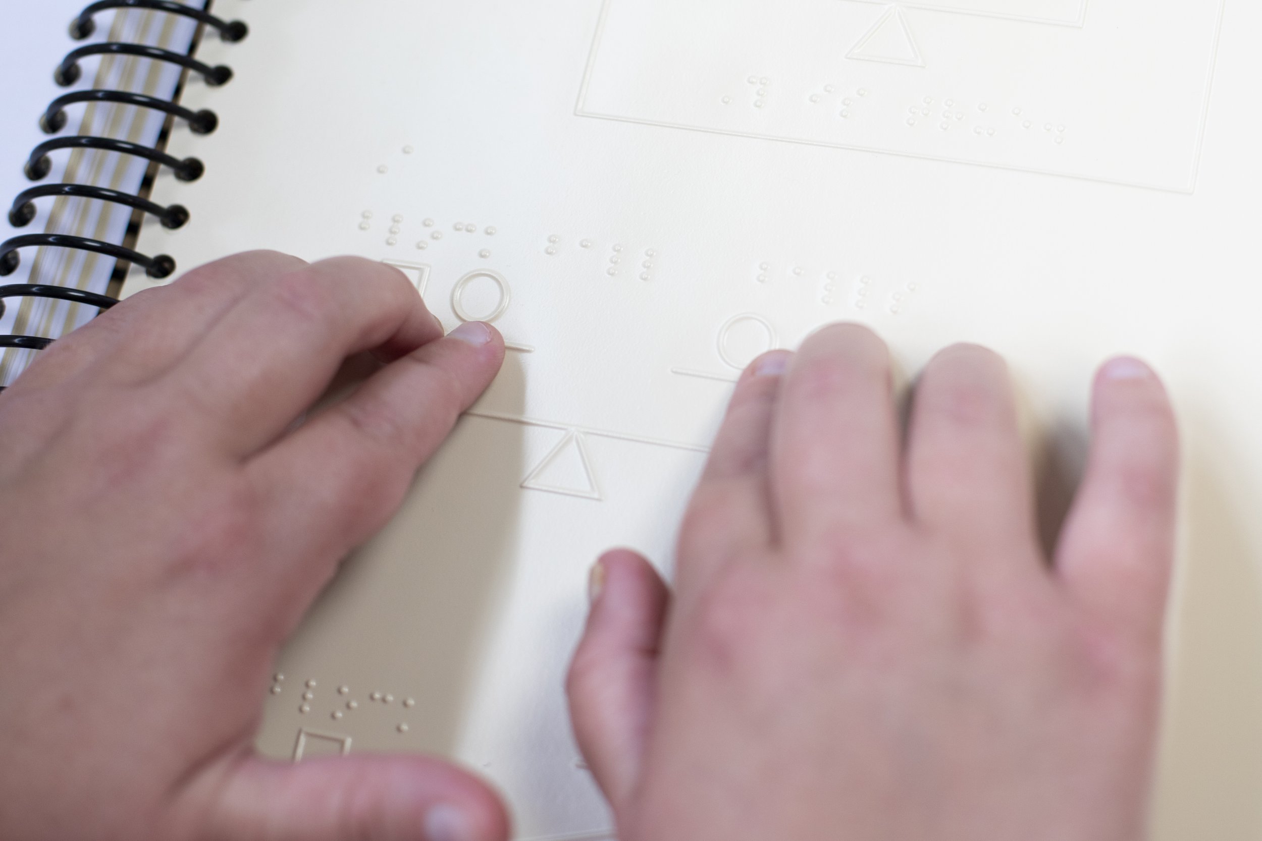 Hands read a tactile graphics showing math graphing