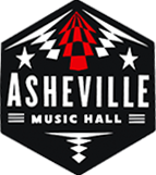 Logo for Asheville Music Hall featuring text and a geometric design with checkered patterns.