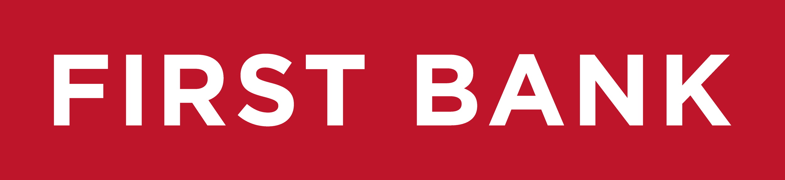 First Bank logo with white text on a red background.
