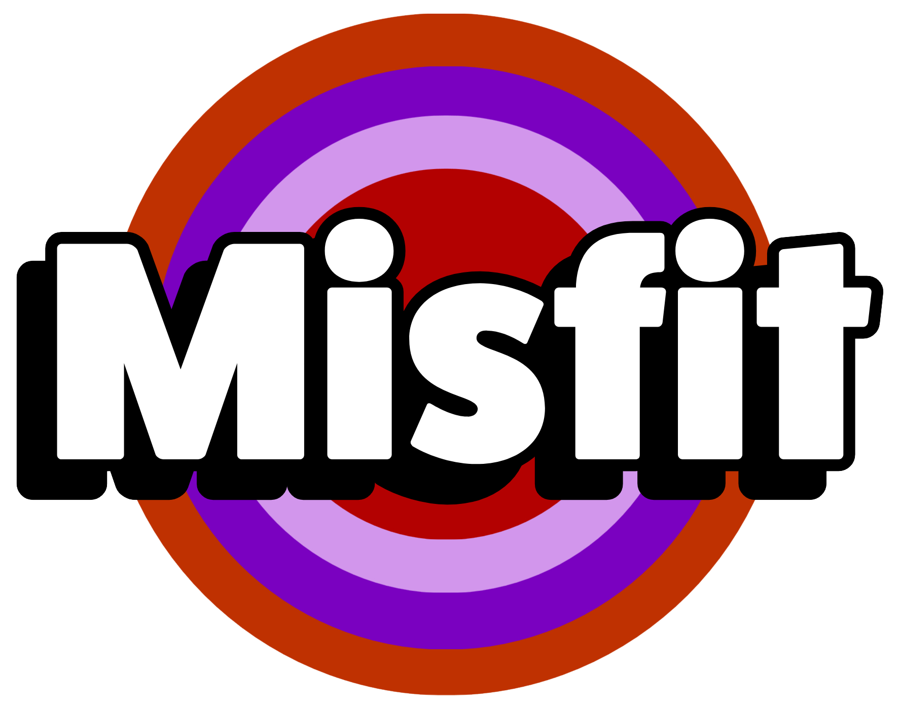 A logo for Mistol with bold black and white text over a colorful target background with concentric circles in red, purple, and brown.