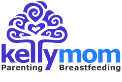 Logo of KellyMom with abstract tree design, text reads "KellyMom Parenting Breastfeeding."