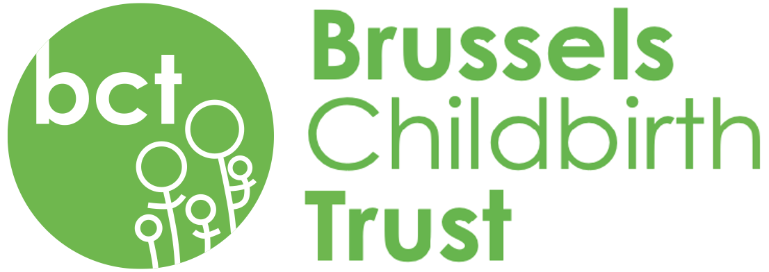 Logo of Brussels Childbirth Trust featuring a green circle with white stylized flowers and the text 'bct Brussels Childbirth Trust' in green.