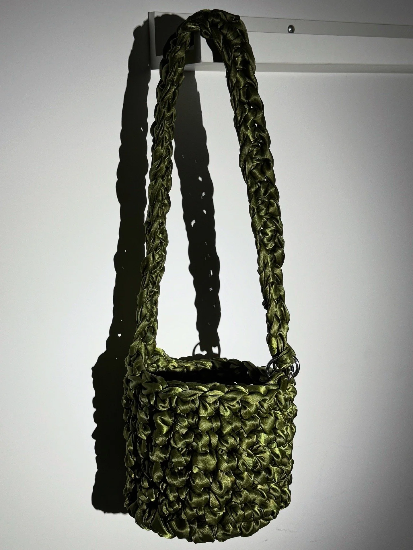 medium satin bucket bag