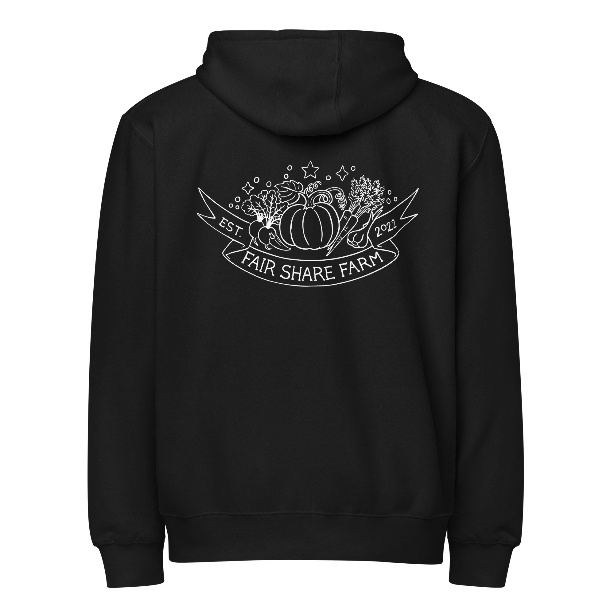 Fair Share Farm zip up hoodie in black  back