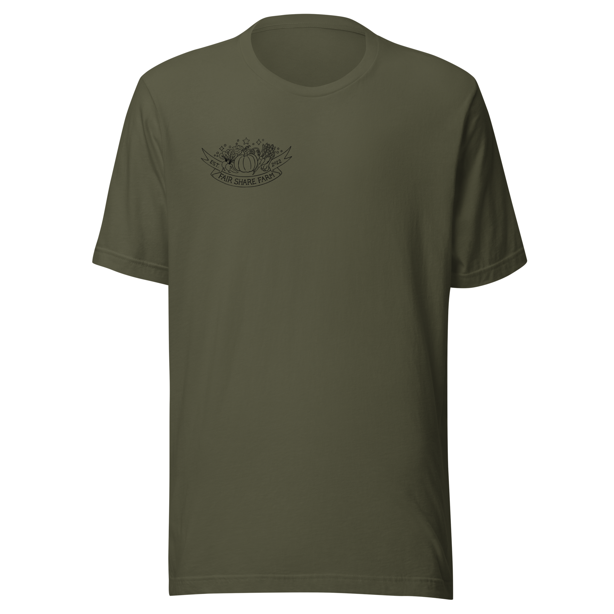 Fair Share Farm unisex t-shirt olive color black logo front