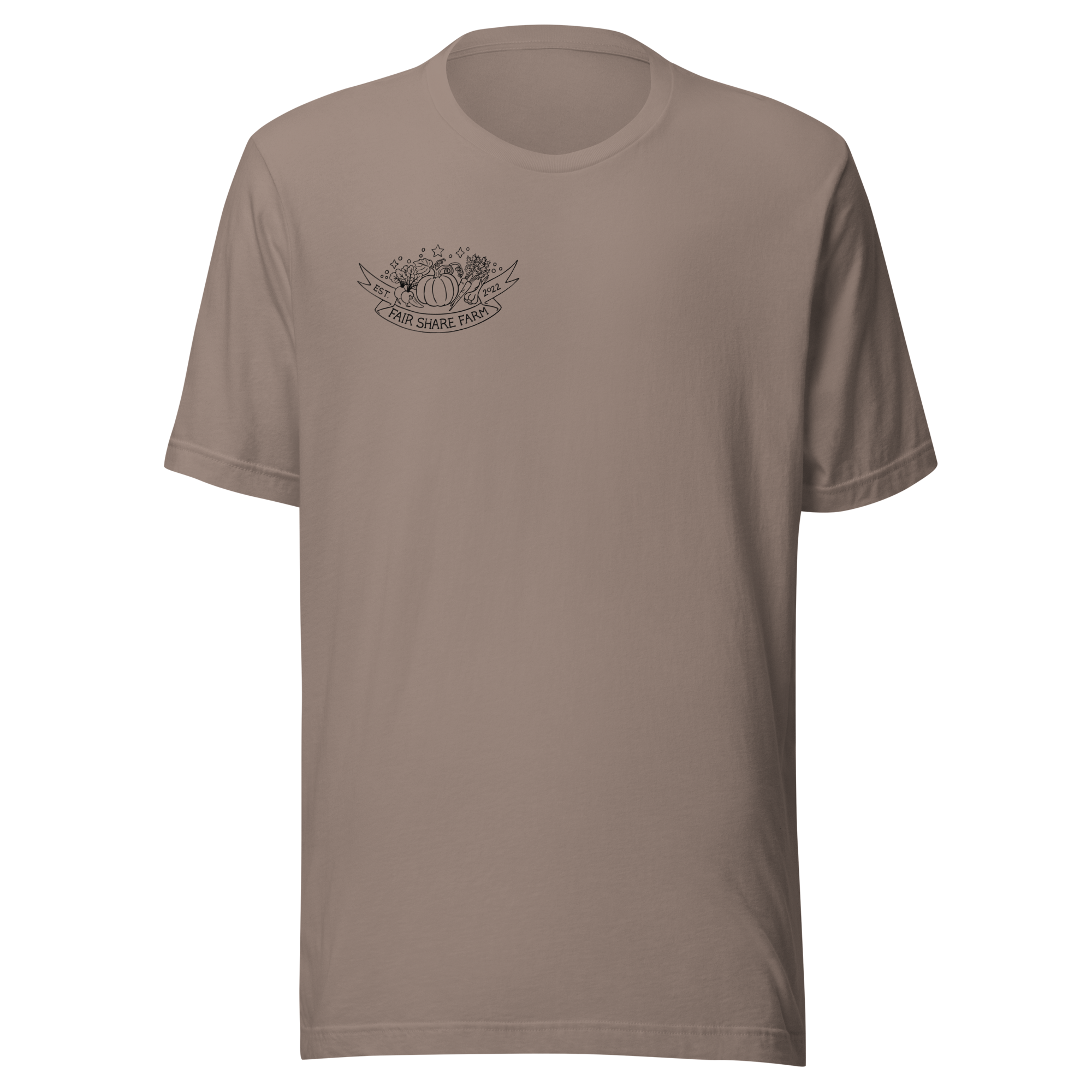 Fair Share Farm unisex t-shirt tan color black logo front