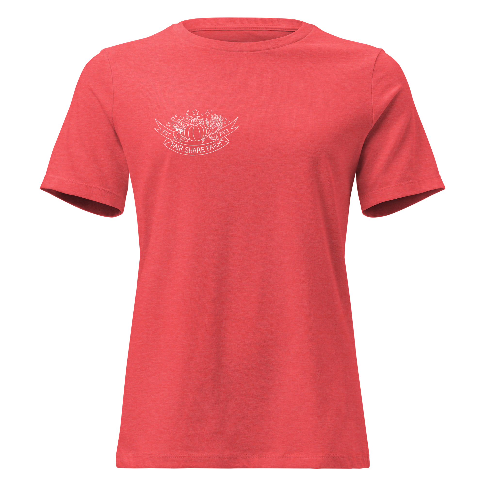 Fair Share Farm women's t-shirt coral with white logo front