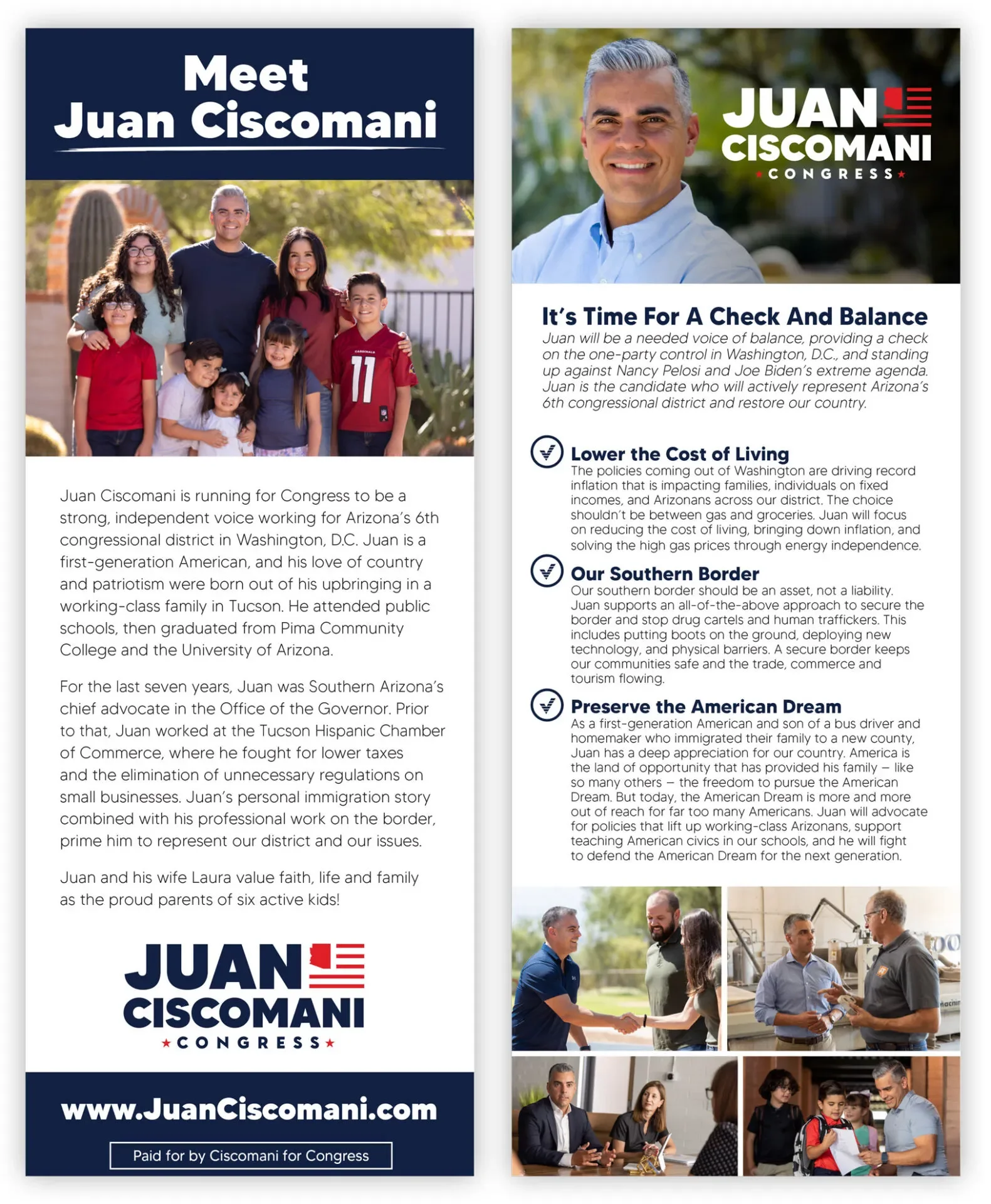 Door hanger promoting Juan Ciscomani's campaign for Congress