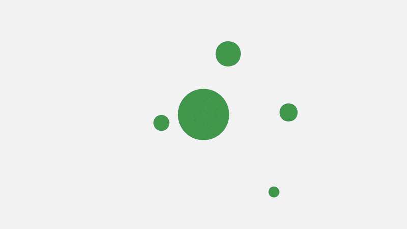 Animated image of green circles moving randomly on a light background.