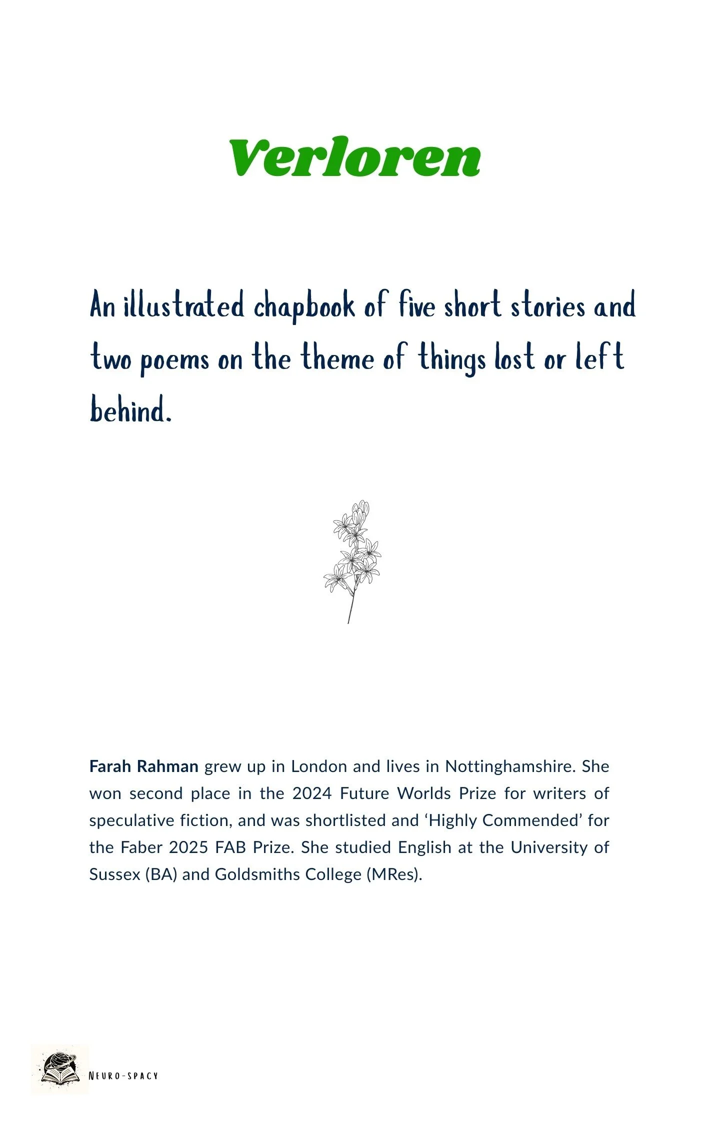 Veloren: An illustrated chapbook of five short stories and two poems on the theme of things lost or left behind. By Farah Rahman